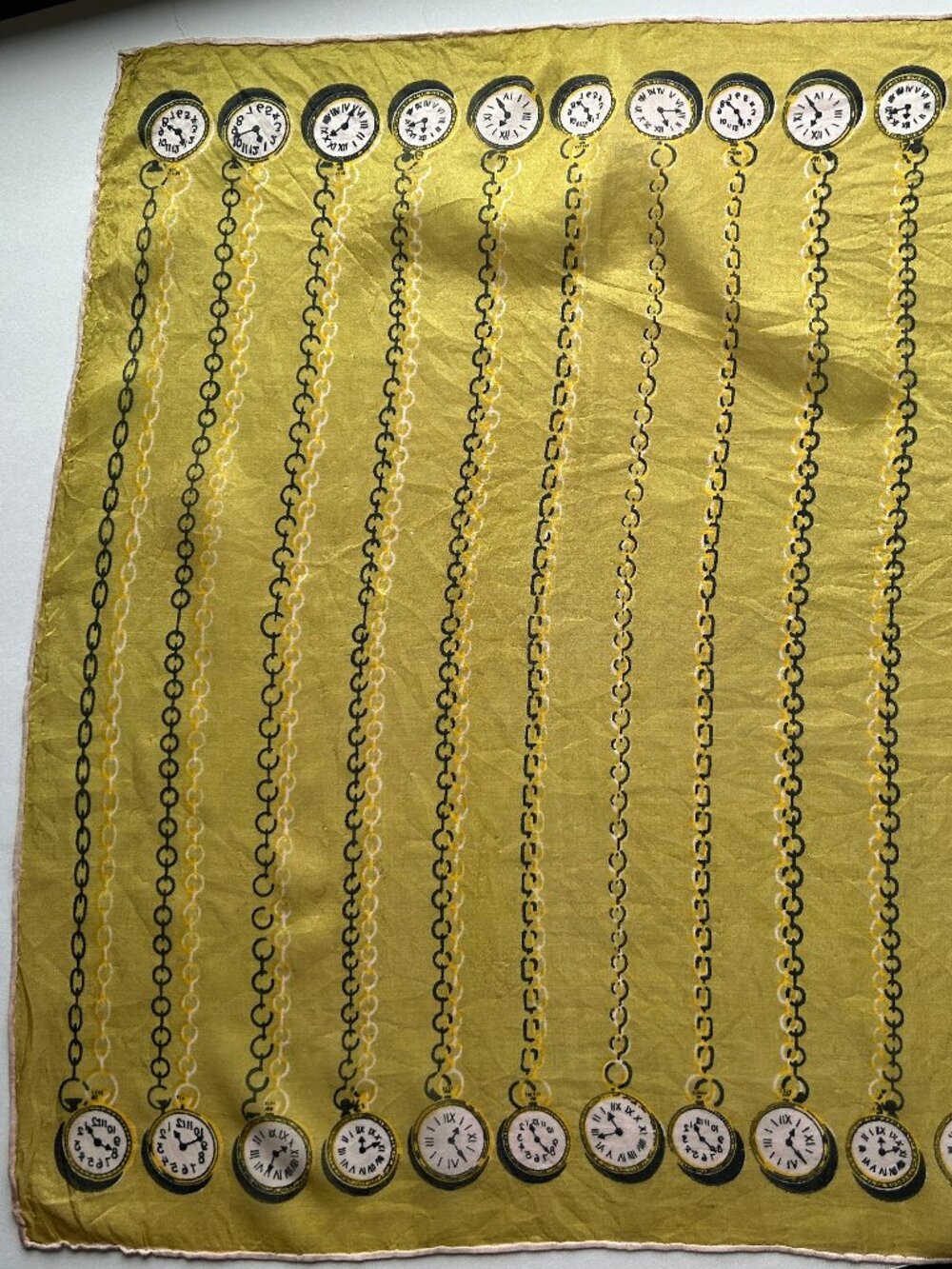 Vintage Lightweight Silk Scarf w/ Pocket Watches & Chain Pattern RARE MCM